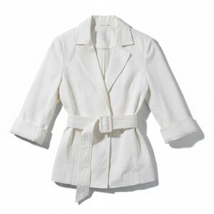 Safari Style White Denim Belted Jacket Women’s